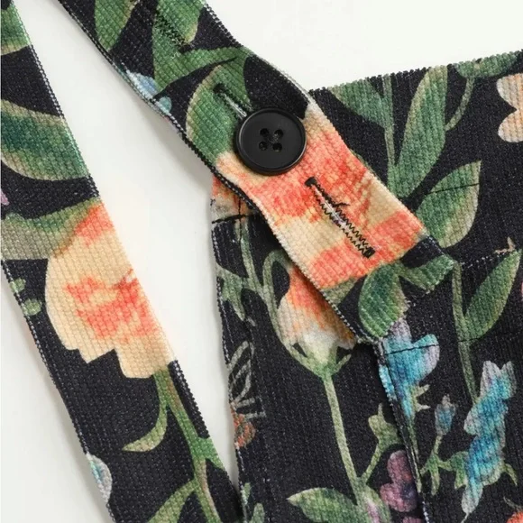 LIGHTWEIGHT CORDUROY FLORAL BUTTON WIDE LEG JUMPSUIT - Picture 3 of 9